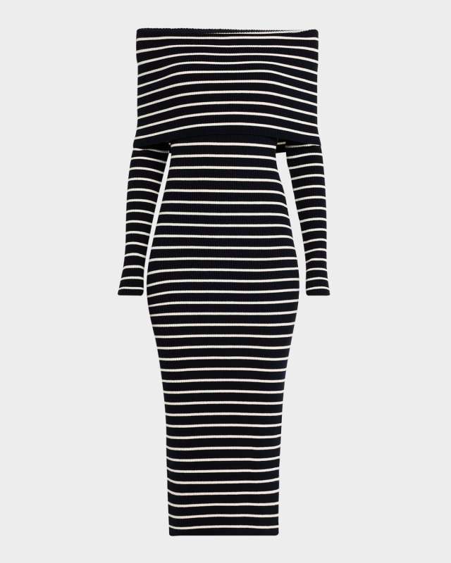 Evelyn Stripe Off-The-Shoulder Midi Dress